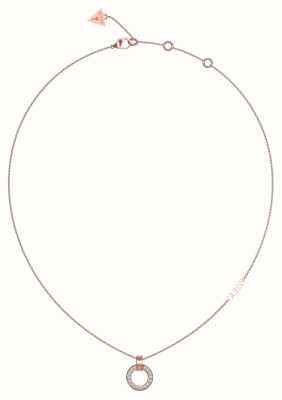 Guess Women's Circle Lights Rose Gold Plated Pavé Circle Necklace 16-18" UBN03159RG