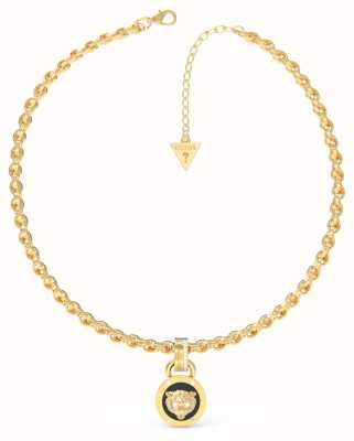 Guess Women's Daktari Gold Plated Black Coin Necklace 16-18" UBN01354YGBK