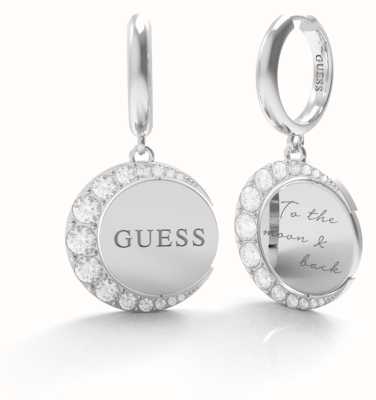 Guess Women's Moon Phases Rhodium Plated 30mm Turning Coin Huggie Earrings UBE01192RH