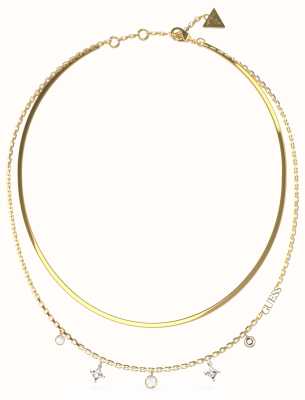 Guess Women's Perfect Liaison Gold Plated White Double Chain Necklace 15-17" UBN03067YGWH