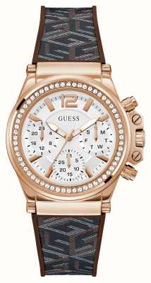 Guess Women's Charisma (38mm) White Dial / Brown Leather Silicone Strap GW0621L5