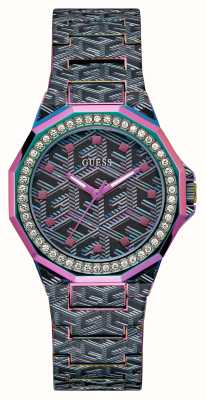 Guess Women's Misfit (38mm) Black Patterned Dial / Black and Pink Patterned Stainless Steel Bracelet GW0597L2
