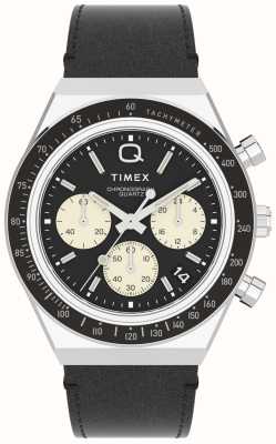 Timex Q Diver Inspired Chrono (40mm) Black Dial / Black Leather Strap TW2V42700