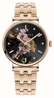 Ted Baker Women's Phylipa (34mm) Black Floral Dial / Rose Gold-Tone Stainless Steel Bracelet BKPPHF306