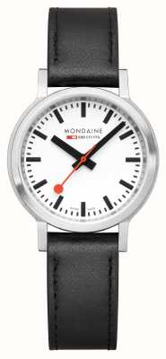 Mondaine Stop2Go (34mm) Classic White Dial / Black Vegan Grape Leather MST.3401B.LBV.SET