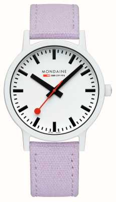 Mondaine Essence (41mm) White Dial / Purple Cotton Textile Strap MS1.41110.LQ1