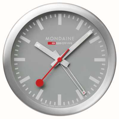 Mondaine SBB Alarm Clock With Sweeping Second Hand (12.5cm) Grey Dial / Silver-Tone Aluminium Case A997.MCAL.86SBV.1