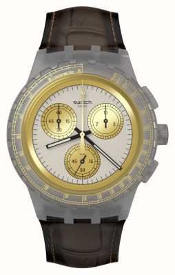 Swatch GOLDEN RADIANCE (42mm) Grey Dial / Brown Leather Strap SUSM100