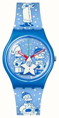 Swatch x The Simpsons TIDINGS OF JOY (34mm) Blue Printed Dial / Blue Printed Silicone Strap SO28Z126