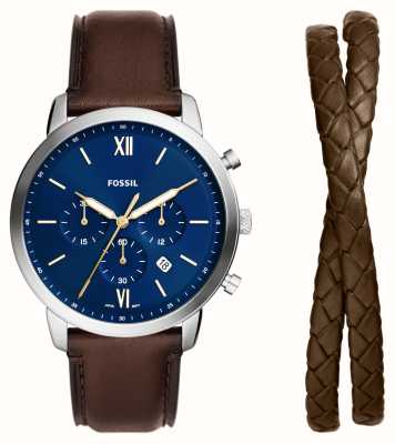 Fossil Men's Neutra Gift Set (44mm) Blue Chronograph Dial / Brown Leather Strap FS6018SET