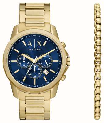 Armani Exchange Men's Gift Set (44mm) Blue Dial / Gold-Tone Stainless Steel Bracelet with Matching Bracelet AX7151SET
