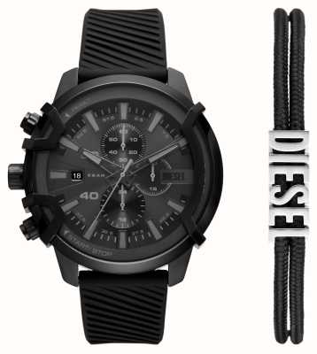 Diesel Men's Griffed Gift Set (48mm) Black Chronograph Dial / Black Silicone Strap DZ4650SET