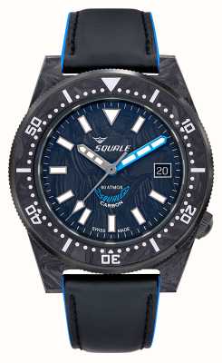 Squale T-183 Forged Carbon Blue (42mm) Forged Carbon Dial / Rubberized Leather Strap T183AFCBL.RLBL