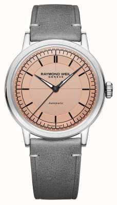 Raymond Weil Millesime Automatic (39.5mm) Salmon Pink Dial / Grey Calf Leather Strap 2925-STC-80001