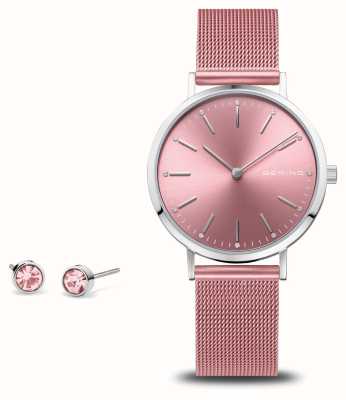 Bering Women's Charity Gift Set (34mm) Pink Dial / Pink Steel Mesh Bracelet 14134-999-GWP