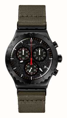 Swatch BY THE BONFIRE Chronograph (43mm) Black Dial / Khaki Textile Strap YVB416
