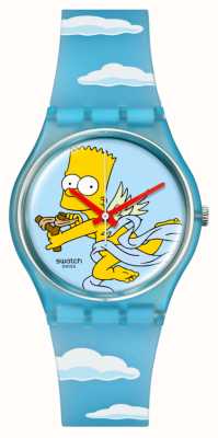 Swatch x The Simpsons ANGEL BART (34mm) Simpsons-Printed Dial / Blue Patterned Silicone Strap SO28Z115