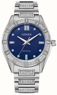 Citizen Women's Silhouette Crystal Eco-Drive (34mm) Blue Dial / Crystal-Set Stainless Steel Bracelet EM1020-57L