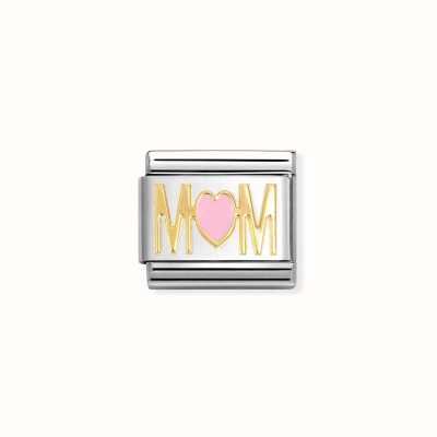 Nomination Composable Classic Stainless Steel Bonded Gold Mum/Mom Pink Enamel Charm 030272/84