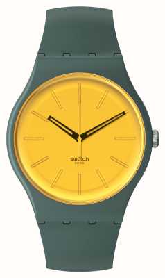 Swatch GOLD IN THE GARDEN (41mm) Yellow Dial / Green Bio-Sourced Strap SO29G103