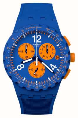 Swatch PRIMARLY BLUE (42mm) Blue and Orange Chronograph Dial / Blue Silicone Strap SUSN419