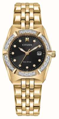 Citizen Women's Corso Eco-Drive (28mm) Black Dial / Gold-Tone Stainless Steel Bracelet EW2712-55E