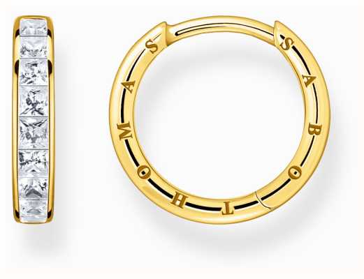Thomas Sabo Pavé Hoop Earrings Gold Plated Sterling Silver White Zirconia CR668-414-14