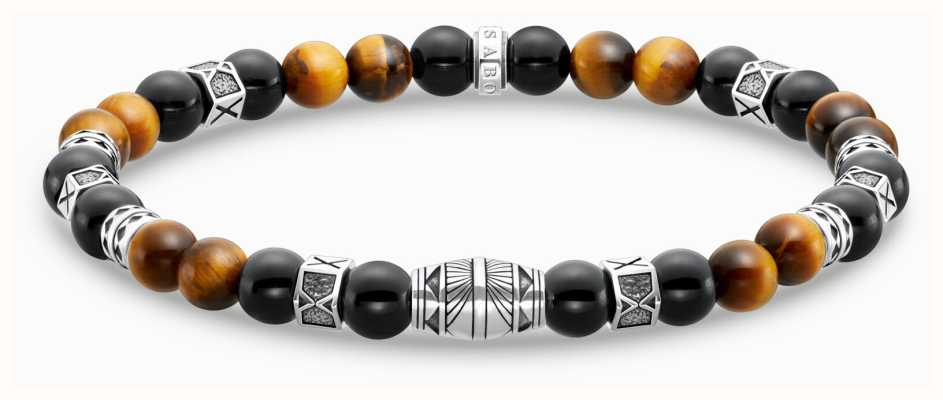 Thomas Sabo Men's Black Onyx Tiger's Eye Sterling Silver Beaded Bracelet A2087-507-7-L17