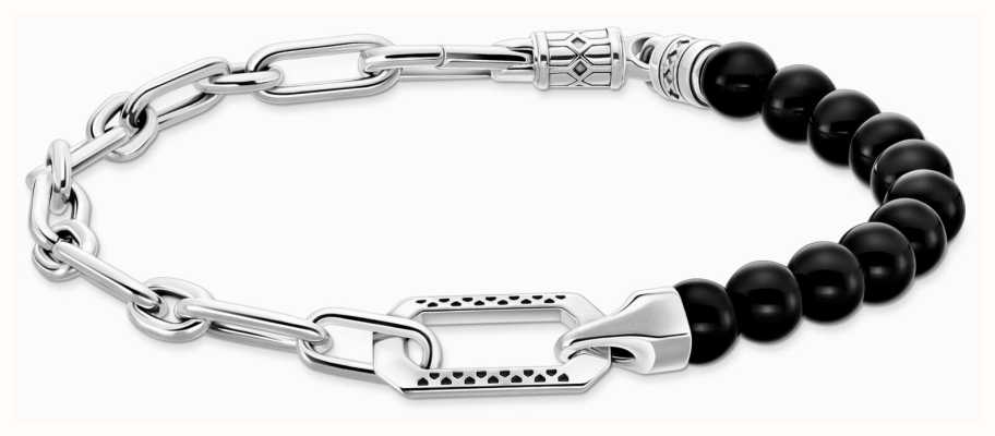 Thomas Sabo Men's Sterling Silver Link Chain Black Onyx Bead Bracelet A2088-507-11