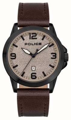 Police CLIFF Quartz Date (47mm) Beige Sandblasted Dial / Brown Leather Strap PEWJB2194501