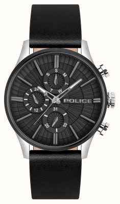 Police BARTER Quartz Multifunction (44mm) Black Dial / Black Leather Strap PEWJF2195040