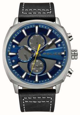 Police Men's TUNEFUL (48mm) Blue and Grey Chronograph Dial / Black Leather Strap PEWJF9003403