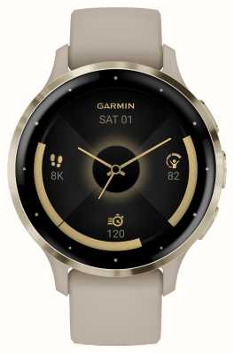 Garmin Venu 3S Soft Gold Stainless Steel Bezel With French Grey Case And Silicone Band 010-02785-02