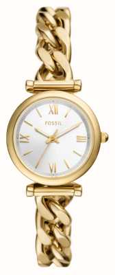 Fossil Women's Carlie (28mm) Silver Dial / Gold-Tone Stainless Steel Chain-Style Bracelet ES5329