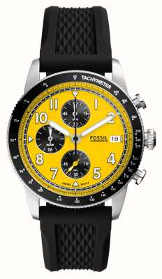 Fossil Men's Sport Tourer (42mm) Yellow Chronograph Dial / Black Silicone Strap FS6044