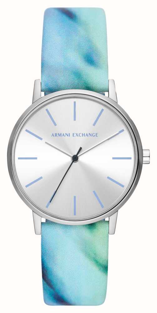 Armani Exchange Women's (36mm) Silver Dial / Blue Patterned Leather ...