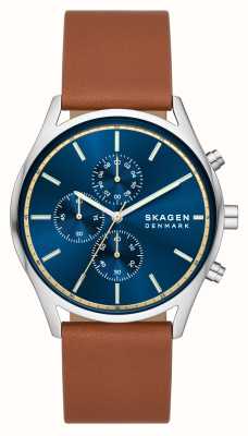 Skagen Men's Holst Chronograph (42mm) Blue Dial / Brown Leather Strap SKW6916