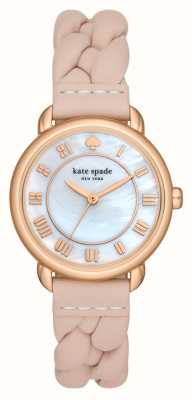 Kate Spade Women's Lily Avenue (34mm) White Mother-of-Pearl Dial / Pink Braided Leather Strap KSW1821