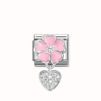 Nomination CLASSIC Pink Flower Crystal Heart Drop Charm 331814/01