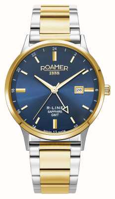 Roamer R-Line GMT (43mm) Blue Dial / Interchangeable Two-Tone Stainless Steel and Blue Leather Strap 990987 47 45 05