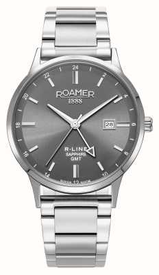 Roamer R-Line GMT (43mm) Grey Dial / Interchangeable Stainless Steel Bracelet and Black Leather Strap 990987 41 55 05
