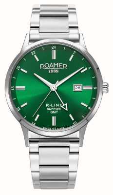 Roamer R-Line GMT (43mm) Green Dial / Interchangeable Stainless Steel Bracelet and Black Leather Strap 990987 41 75 05