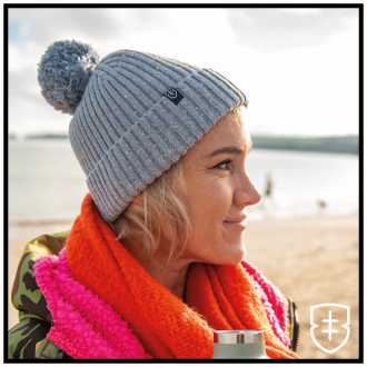 Elliot Brown ICE BLUE MARL RIBBED KNIT (Removable Bobble) EB BEANIE - 002