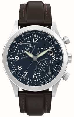 Timex Waterbury Traditional Fly-Back Chronograph (42mm) Blue Dial / Brown Leather Strap TW2W47900