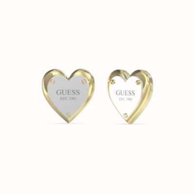 Guess ALL YOU NEED IS LOVE 12mm Heart Lock Two-Tone Stainless Steel Stud Earrings UBE04209YGRH