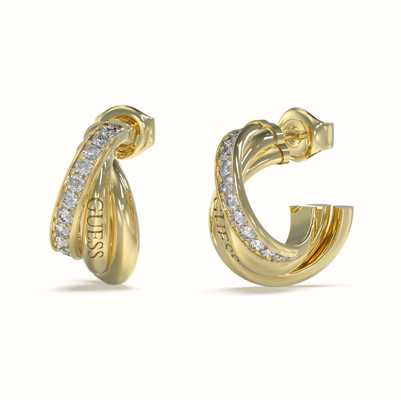 Guess PERFECT Links Mini Hoops 17mm Gold-Tone Stainless Steel Earrings UBE04066YG