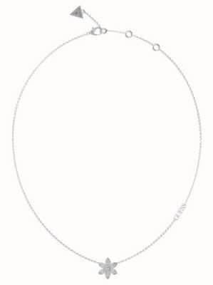 Guess WHITE LOTUS Pavé Flower 16-18" Stainless Steel Necklace UBN04146RH
