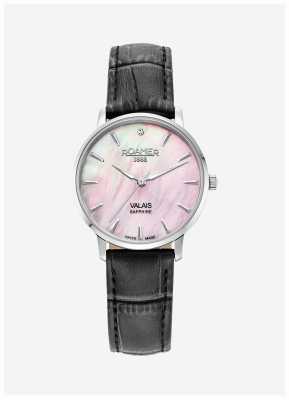 Roamer Women's Valais (32mm) Pink Mother-of-Pearl Dial / Black Leather and Steel Mesh Strap Set 989847 41 10 05