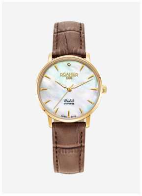 Roamer Women's Valais (32mm) Mother-of-Pearl Dial / Brown Leather and Gold Steel Mesh Strap Set 989847 48 10 05