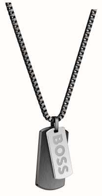 BOSS Jewellery Men's Devon Black and Silver Stainless Steel Tag Necklace 1580577